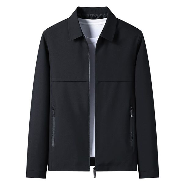 Men's Clothing Spring And Autumn New Middle Aged And Elderly Thin Coat Lapel Solid Color Zipper Men's Jacket_viptrois.com