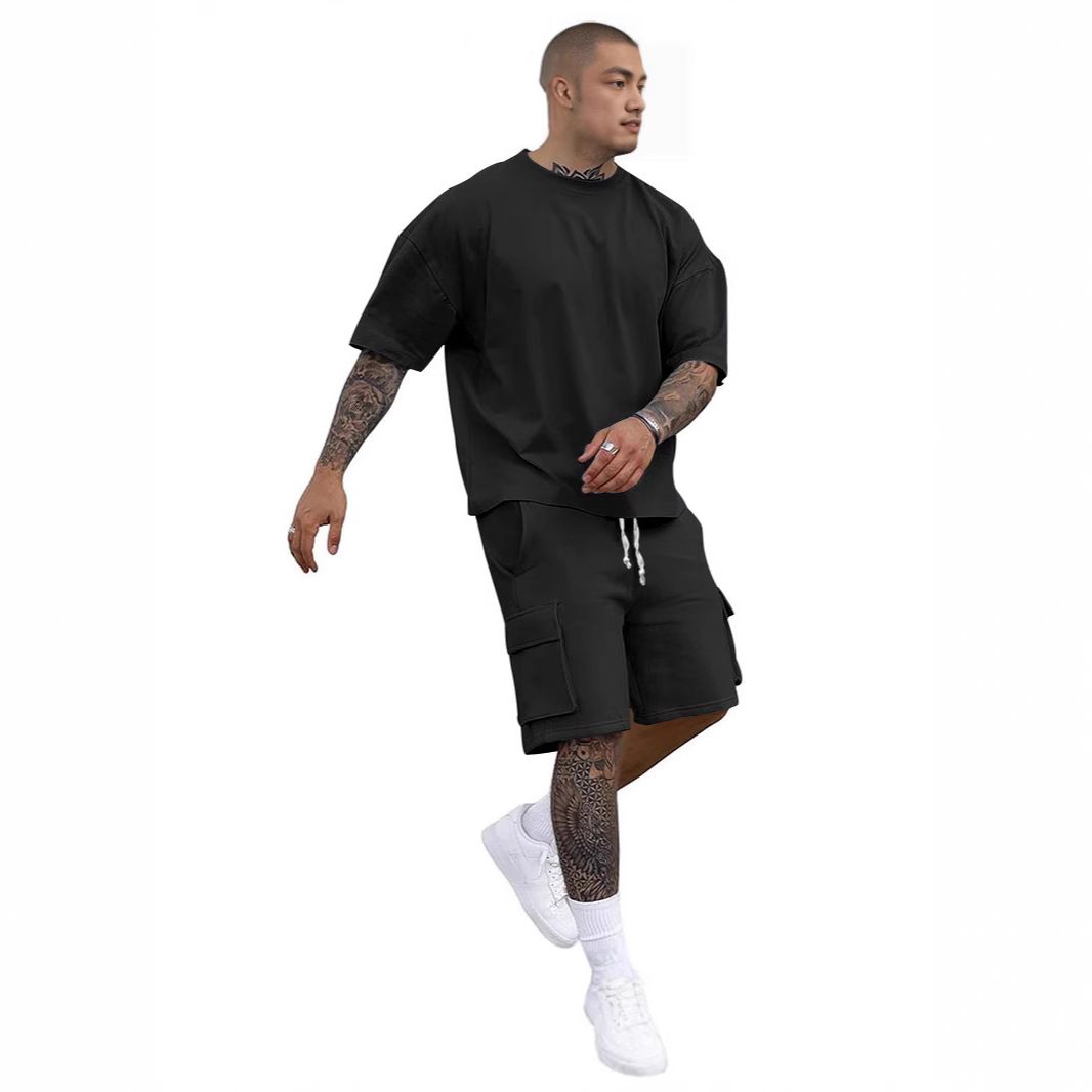 2025 Men's Summer New Fashion T-Shirt Cargo Shorts Casual Sports Set_viptrois.com