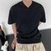 Men's Summer V Neck Short Sleeve T-Shirt Fashionable Breathable Solid Color Base Layer Top_viptrois.com