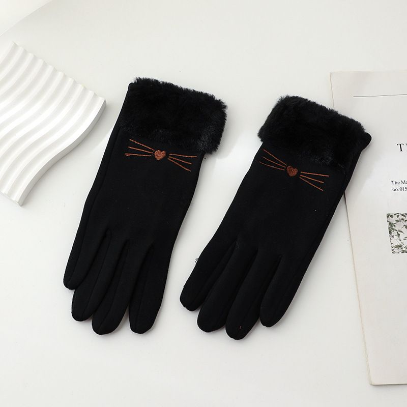 Women's gloves autumn and winter cute thickened velvet ladies cycling windproof cold proof five finger touch screen cycling spring and autumn style_viptrois.com