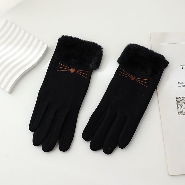 Women's gloves autumn and winter cute thickened velvet ladies cycling windproof cold proof five finger touch screen cycling spring and autumn style_viptrois.com