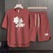 Men's Clothing 2024 Waffle Casual Summer Suit Men's Loose Teen Short sleeved T shirt Shorts Handsome Two piece Suit_viptrois.com