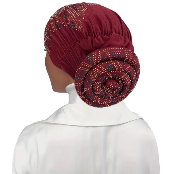New Turban Hat, Cross Border Hot Sale, Back Of The Head Flower Hot Diamond Baotou Hat, Donut Indian Hat_viptrois.com
