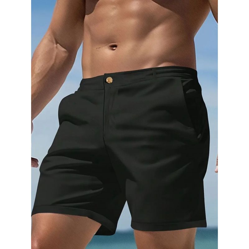 Men's Solid Color Casual Five Point Pants Business Golf Sports Shorts Slim Fit Straight Leg Summer_viptrois.com