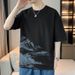 Summer T-shirt, Men's Loose Clothing, Trendy Brand Student Short Pure Cotton Ice Silk Top, Round Neck Five Quarter_viptrois.com