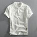 Men's Clothing Summer Thin Men's Cotton And Linen Casual Stand Up Collar Short Sleeved T Shirt Loose Casual Short Sleeved Pullover Linen Shirt_viptrois.com