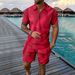 Men's Clothing Waffle Texture Polo & Shorts Set - Breathable Summer Athletic Outfit For Casual Sports & Daily Wear_viptrois.com