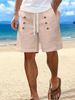 Men's Summer Cotton And Linen American Casual Shorts Beach Loose Straight Button Shorts_viptrois.com