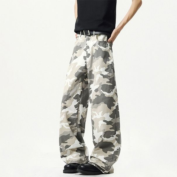 Premium Products Grey White American Camouflage Jeans Men's Trendy High Street Hip-hop Straight Loose Wide Leg Long Pants_viptrois.com