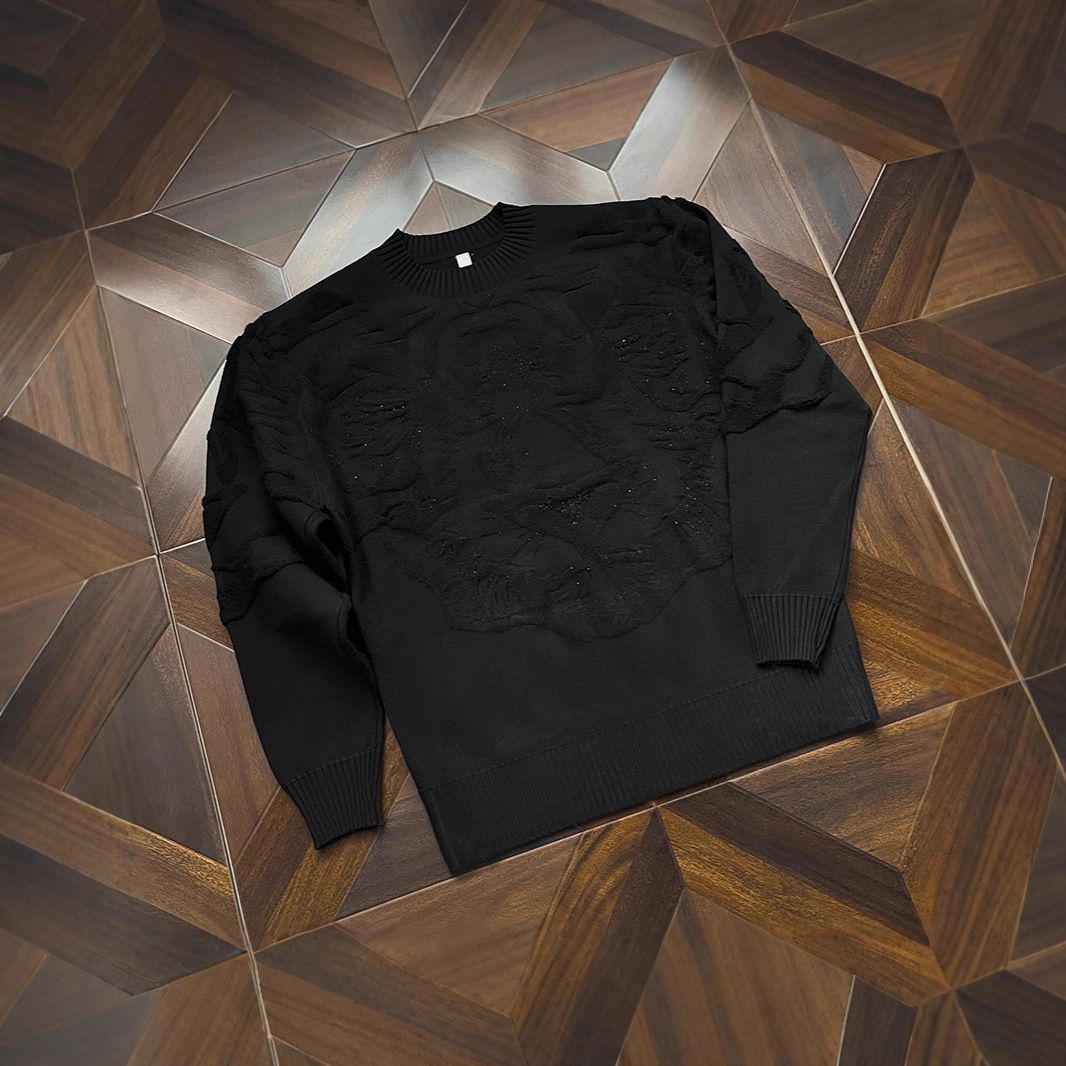 Men's Knit Sweater – Round Neck Long Sleeve Pullover With Jacquard & Rhinestone Details (M-XXL, Black/White/Khaki, Winter Casual)_viptrois.com