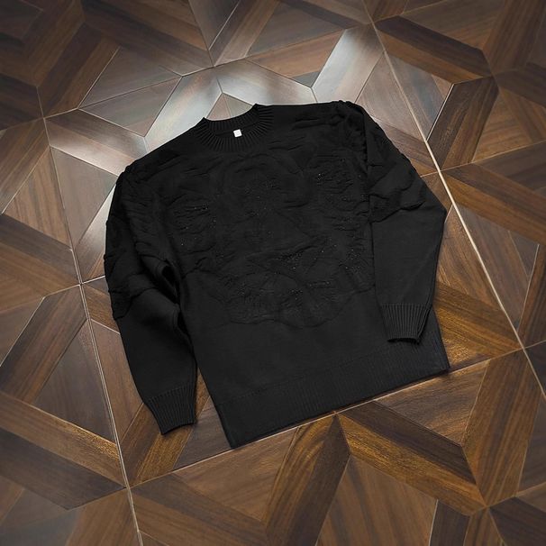 Men's Knit Sweater – Round Neck Long Sleeve Pullover With Jacquard & Rhinestone Details (M-XXL, Black/White/Khaki, Winter Casual)_viptrois.com