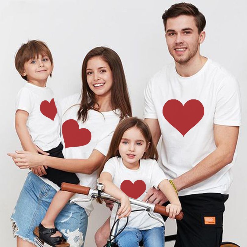 Parent Child Outfit Summer Style Family Of Three Or Four Family Outfit Trendy Love Seaside Vacation Large Size Baby Short Sleeved T Shirt_viptrois.com
