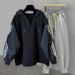 Men's Clothing Solid Color Half Zip Hooded Sweatshirt Jacket Spring And Autumn Handsome Casual Fashion Long Sleeved Trousers a Complete Set_viptrois.com