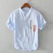 Men's Clothing Stand Collar Cotton And Linen T Shirt Men's Summer Pullover Casual Short Sleeved Tops_viptrois.com