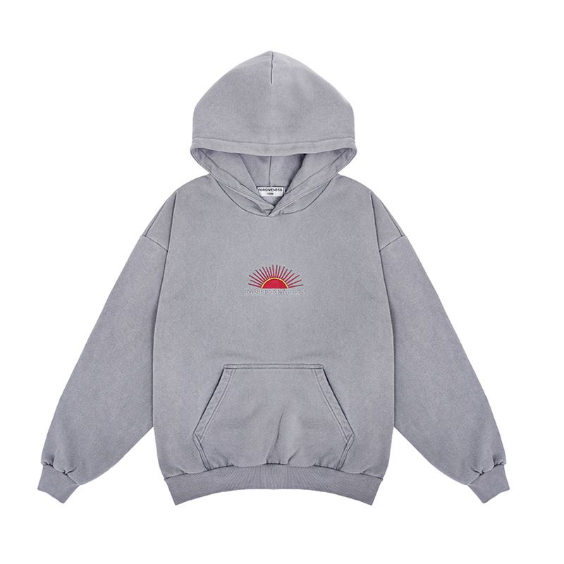 Autumn Winter New Trendy Brand 500g Fleece Simple Embroidered Hooded Sweatshirt Loose Fit_viptrois.com