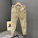 Men's Khaki Casual Pants Summer Thin Style Tapered Cuffs Ice Silk Quick Drying Nine Point Length Workwear Sports Pants_viptrois.com