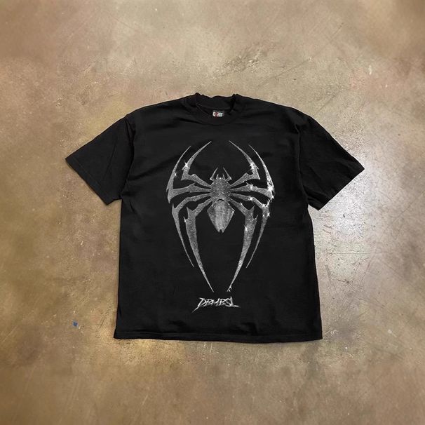 Heavyweight Pure Cotton Retro Mechanical Spider Print Loose T-Shirt Short Sleeved Stylish Design For Men And Women 250g_viptrois.com