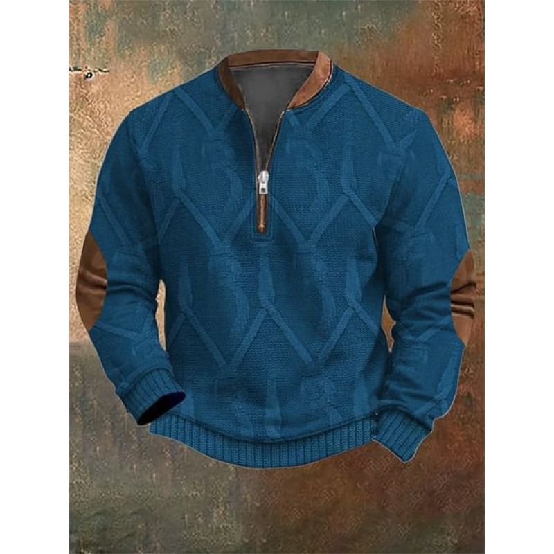 Men's Clothing 3D Digital Print Semi-Zip Knit Sweater Pullover - Lightweight Comfortable Casual Long Sleeve Top For Fall & Winter (Multiple Colors)_viptrois.com