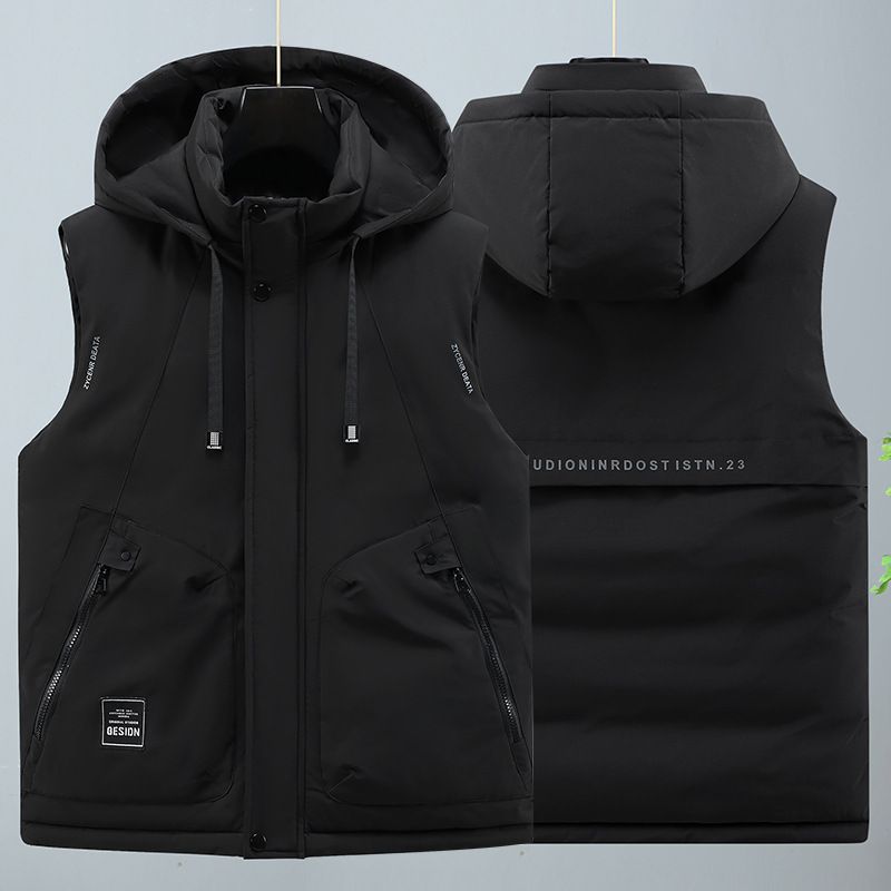 Men's Plus Size Quilted Vest With Color Block Design, Thickened Winter Sleeveless Jacket For Casual Wear (Black, Military Green, Beige)_viptrois.com