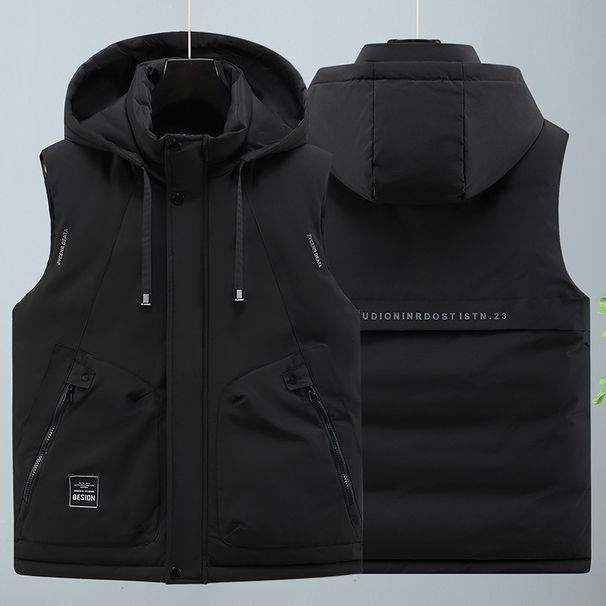 Men's Plus Size Quilted Vest With Color Block Design, Thickened Winter Sleeveless Jacket For Casual Wear (Black, Military Green, Beige)_viptrois.com