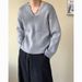 Pure Autumn Winter French Style Large V-Neck Knitted High-End Loose Long Sleeve Sweater For Men With Design Sense Solid Color_viptrois.com