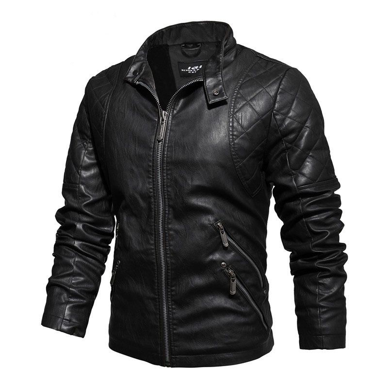 Men's Clothing PU Leather Jacket Retro Motorcycle Leather Jacket Plus Velvet Warm Men's Coat_viptrois.com