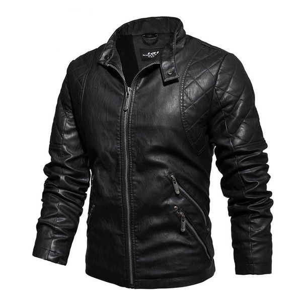 Men's Clothing PU Leather Jacket Retro Motorcycle Leather Jacket Plus Velvet Warm Men's Coat_viptrois.com