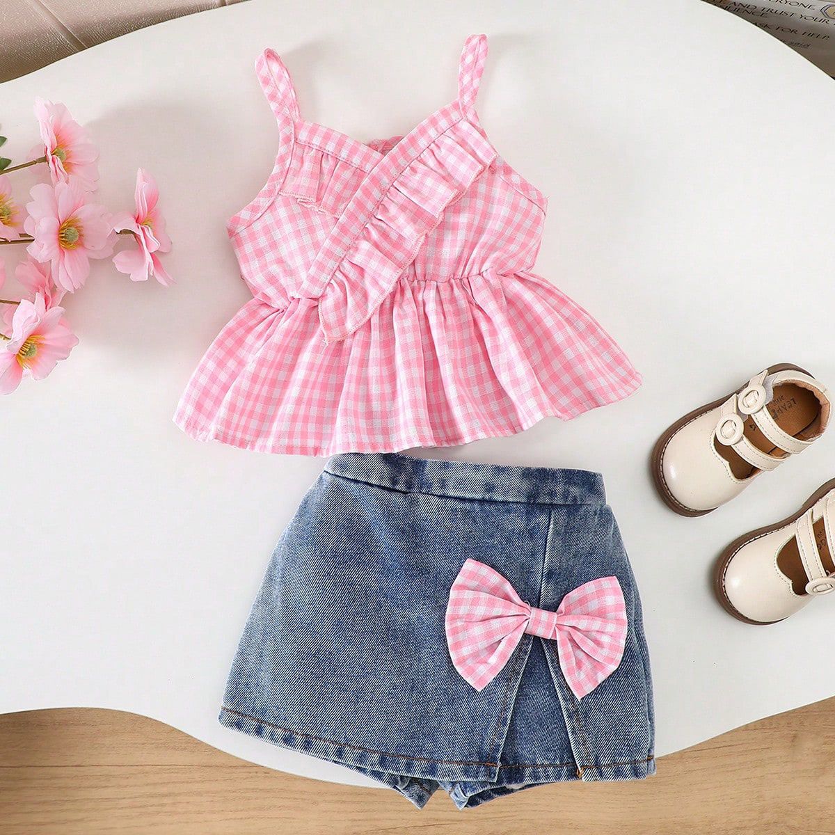 Mother & Kids New Summer Girls Baby Girls Denim Skirt Baby Casual Suit Children Suit Cross Border A Class Sling_viptrois.com