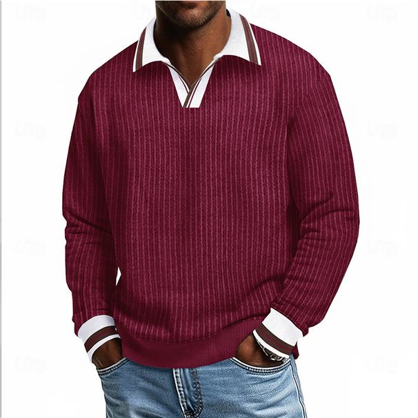 Men's Corduroy Long Sleeve Shirt - Vintage Washed Pullover With Button Collar - Oversized Winter Sweater For Casual & Streetwear_viptrois.com