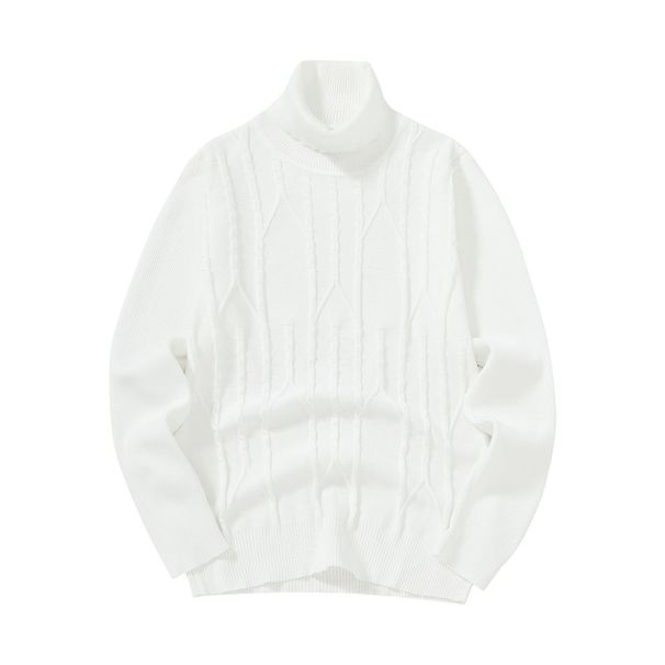 Spring And Autumn Solid Color Pullover Knitted Sweater Men's Fashion Casual Warm Bottom Shirt High Neck Slim Trendy Men's Thread_viptrois.com