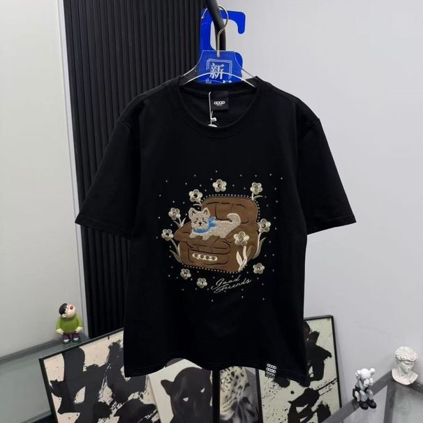 2026 Summer Men's Short-Sleeve T-Shirt, Light Luxury Loose-Fit Top, Casual Round-Neck, Trendy Brand Couple's Base Shirt_viptrois.com