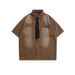 Men's Clothing Washed Retro Denim Short Sleeved Shirt Trendy College Style Loose Shirt_viptrois.com