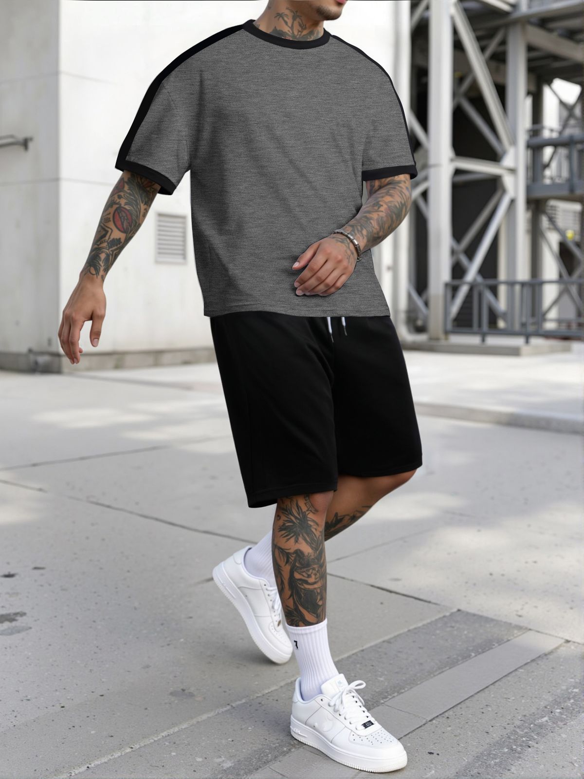 Men's Athletic T-Shirt & Shorts Set – Breathable Polyester Running Outfit | Moisture-Wicking, Quick-Dry, Stretch Comfort_viptrois.com