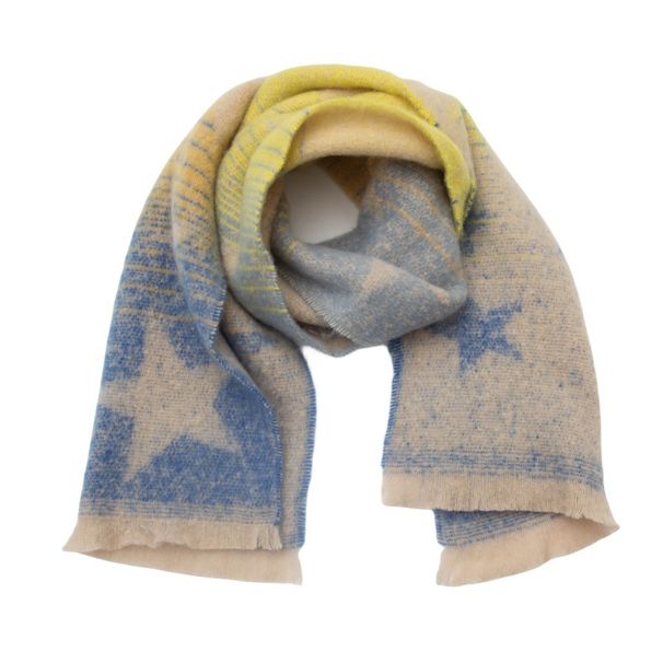 Unisex Circular yarn jacquard five-pointed star scarf with gradient color_viptrois.com