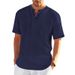 Men's New Summer Short T-shirt Loose Retro Bamboo Henley Shirt Tops_viptrois.com