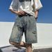 Men's Clothing Ripped Denim Shorts Men's Summer Thin 2024 New American Retro Pants Loose Trendy Large Size Shorts_viptrois.com