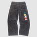 Men's Hip Hop Denim Jeans - Loose Fit Straight Leg Pants With Unique Print For Casual Streetwear (Black, S/M/L/Xl)_viptrois.com