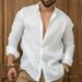 Men's Pure Color Linen-Look Shirt Long Sleeve Relaxed Fit Breathable Daily Shirt Soft Textured Fabric For Street Style & Outdoor Wear, Sizes Xs To 6xl_viptrois.com