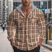 2025 Spring New Loose Casual Flannel Jacquard Long Sleeve Hooded Plaid Shirt_viptrois.com