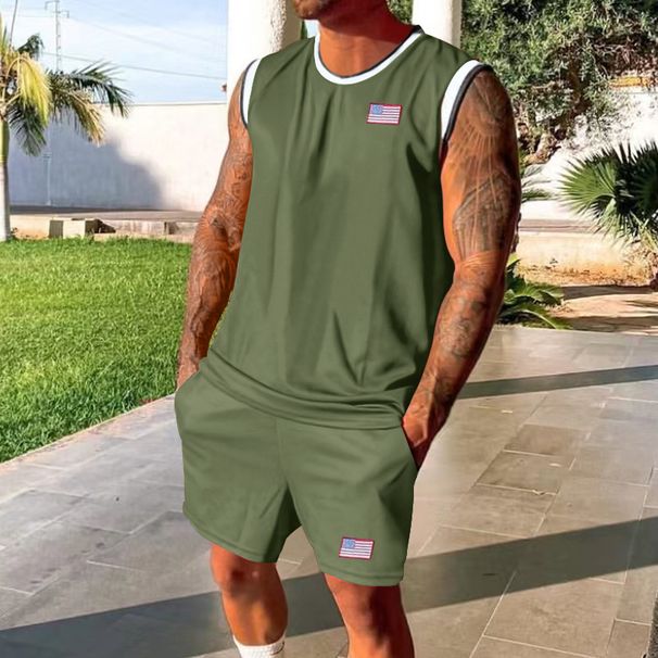 2024 Summer Cross-border New Casual Sports Basketball Suit Men's European And American Trend Sleeveless Top Men's_viptrois.com