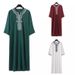 Men's Clothing Islamic Men's Short Sleeved Embroidered Moroccan Loose Ethnic Style Arab Robe_viptrois.com