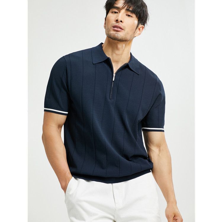 Men's Clothing Summer Men's Knitted Short Sleeve Shirt Slim Fit Pure Color Ice Silk New Lapel Half Sleeve Shirt Bottoming Shirt_viptrois.com