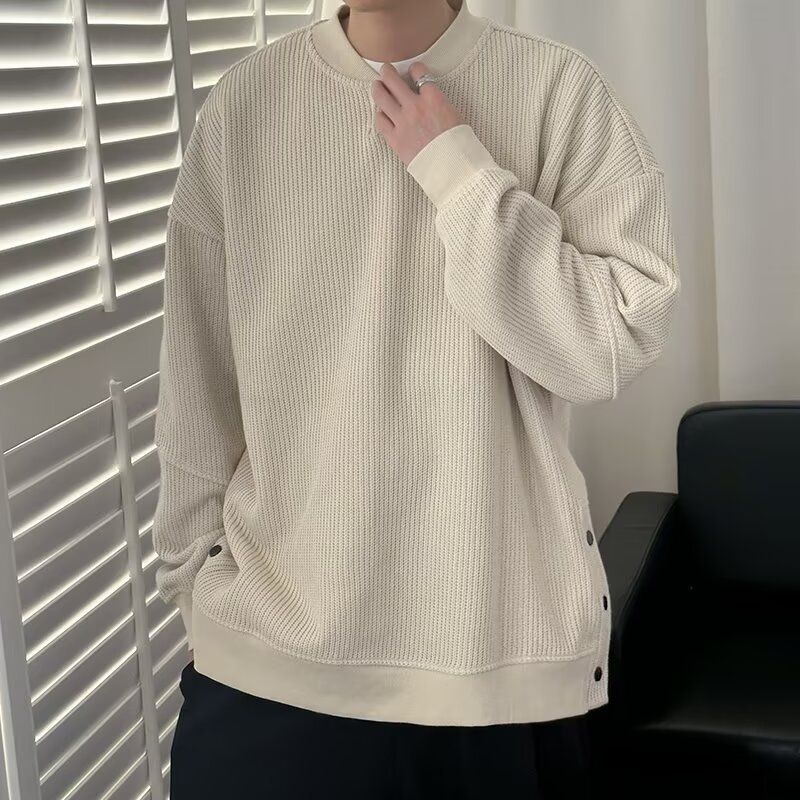 Retro Hoodie Men's Round Neck Loose Casual Trendy Brand Couple Long Sleeved T-shirt With Shirt Inside_viptrois.com