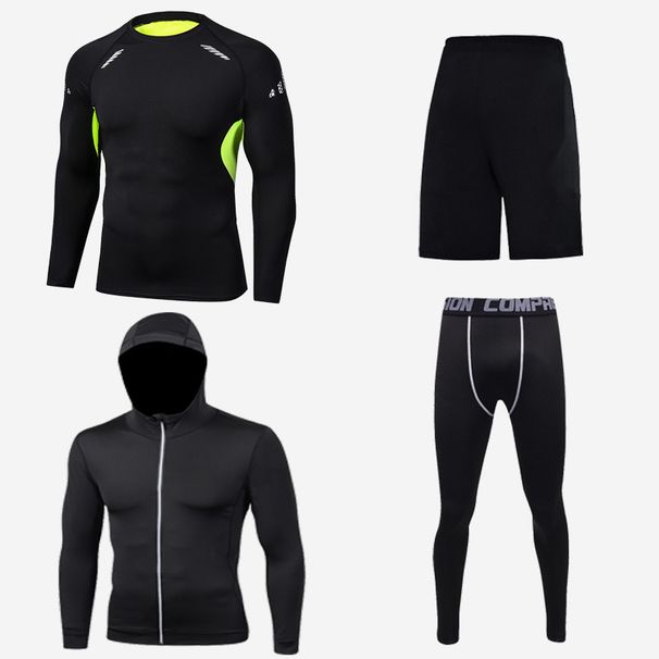 Men's Clothing Sports suits for men, tight pants, long sleeves, three or four pieces of fitness clothes, quick-drying, running, quick-drying, sports_viptrois.com