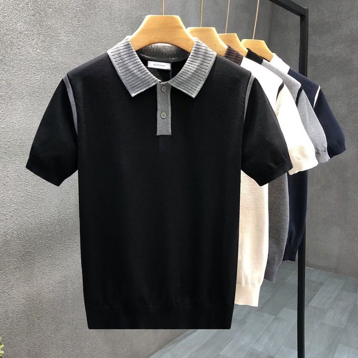 Men's Clothing High End Men's Casual Color Blocked Polo Shirt Slim Fit Short Sleeve Knitted Top Summer Style_viptrois.com