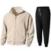 Men's Slim-Fit Zip-Up Track Jacket & Pants Set - Lightweight Polyester Activewear For Gym & Street Style (Black, Gray, Green, Beige)_viptrois.com