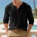 Men's Outdoor Casual Simple Loose Commuter Henry Shirt Long Sleeve Bottoming Shirt Men_viptrois.com