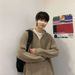 Pure American Gray Cleanfit Half-Zip Hooded Sweater For Men, Lazy Style With High-End Feel, Cool Knitted Jacket_viptrois.com
