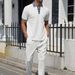 Men's Clothing Summer Two Piece Suit Waffle Print Collar Short Sleeved Trousers Casual Men's Suit_viptrois.com