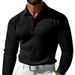 Men's Clothing Waffle Lapel Button Long Sleeve Polo Shirt Holiday Casual T Shirt_viptrois.com